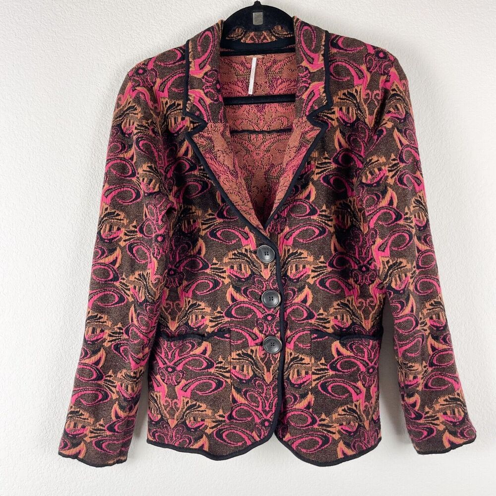 Free People Sammie Blazer Jacket‎ Womens Small Jacquard Whimsigoth Boho Grunge